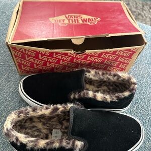 Vans Black Suede and Leopard Slip-On Shoes
